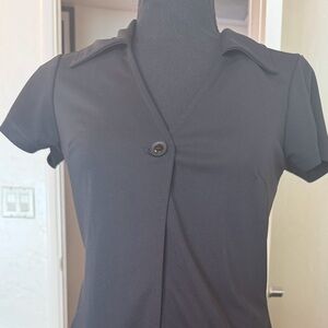 Wrapper Black Button Down Women's Top